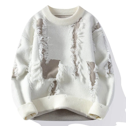 Crimson Slash Distressed Sweater