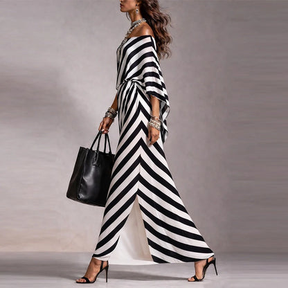 Black & White Stripe Wrap Maxi Dress