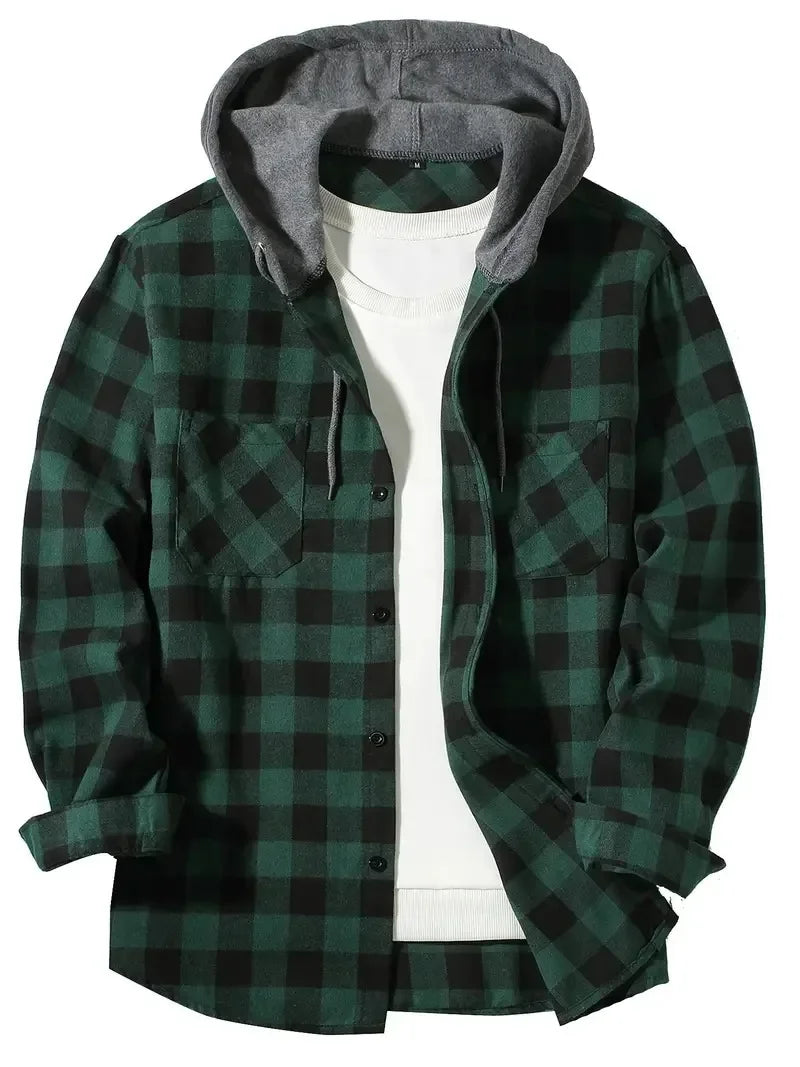 Jacket Hooded Plaid Style