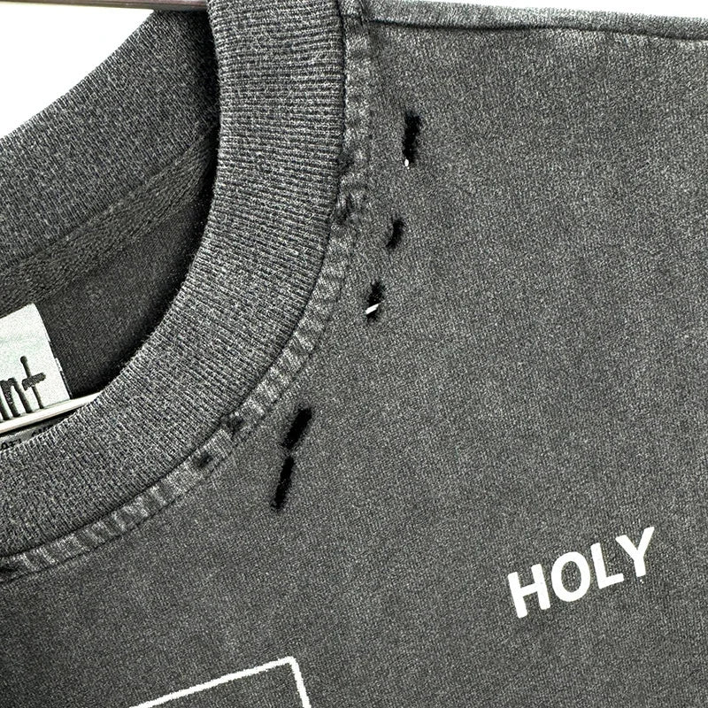 Hip Hop Vintage Washed Black Damaged Hole SAINT HOLY LOVE PRAY Sleeveless T Shirt Top Men Women High Quality Oversized T-Shirt