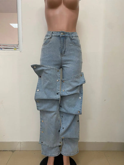 Hip Hop Jeans Cargo Pants Sexy Women High Waist Elegant Streetwear Denim Straight Trousers