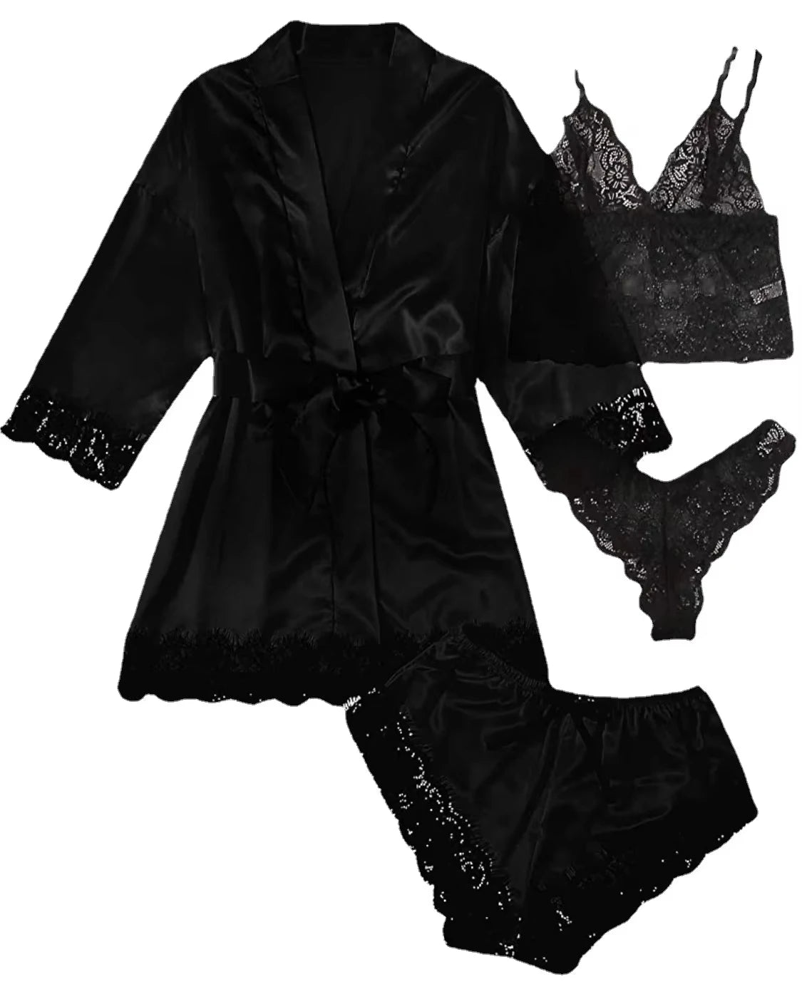 Blush Elegance Satin Lace Pajama Set