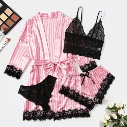 Blush Elegance Satin Lace Pajama Set