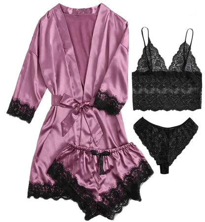 Blush Elegance Satin Lace Pajama Set