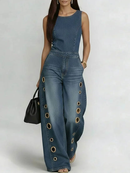 Black Denim Wide-Leg Jumpsuit