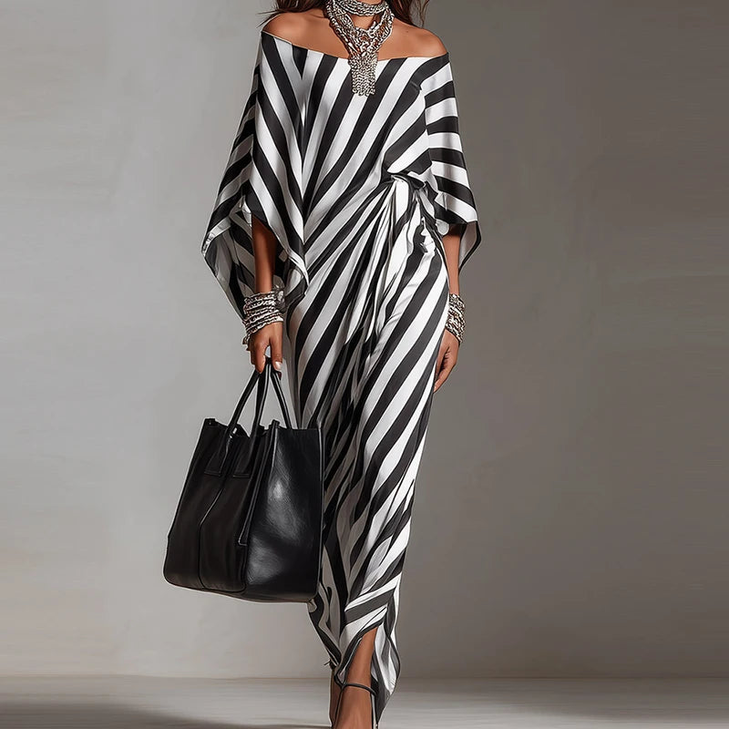 Black & White Stripe Wrap Maxi Dress