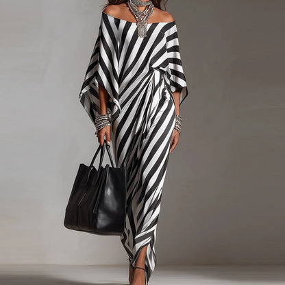 Black & White Stripe Wrap Maxi Dress