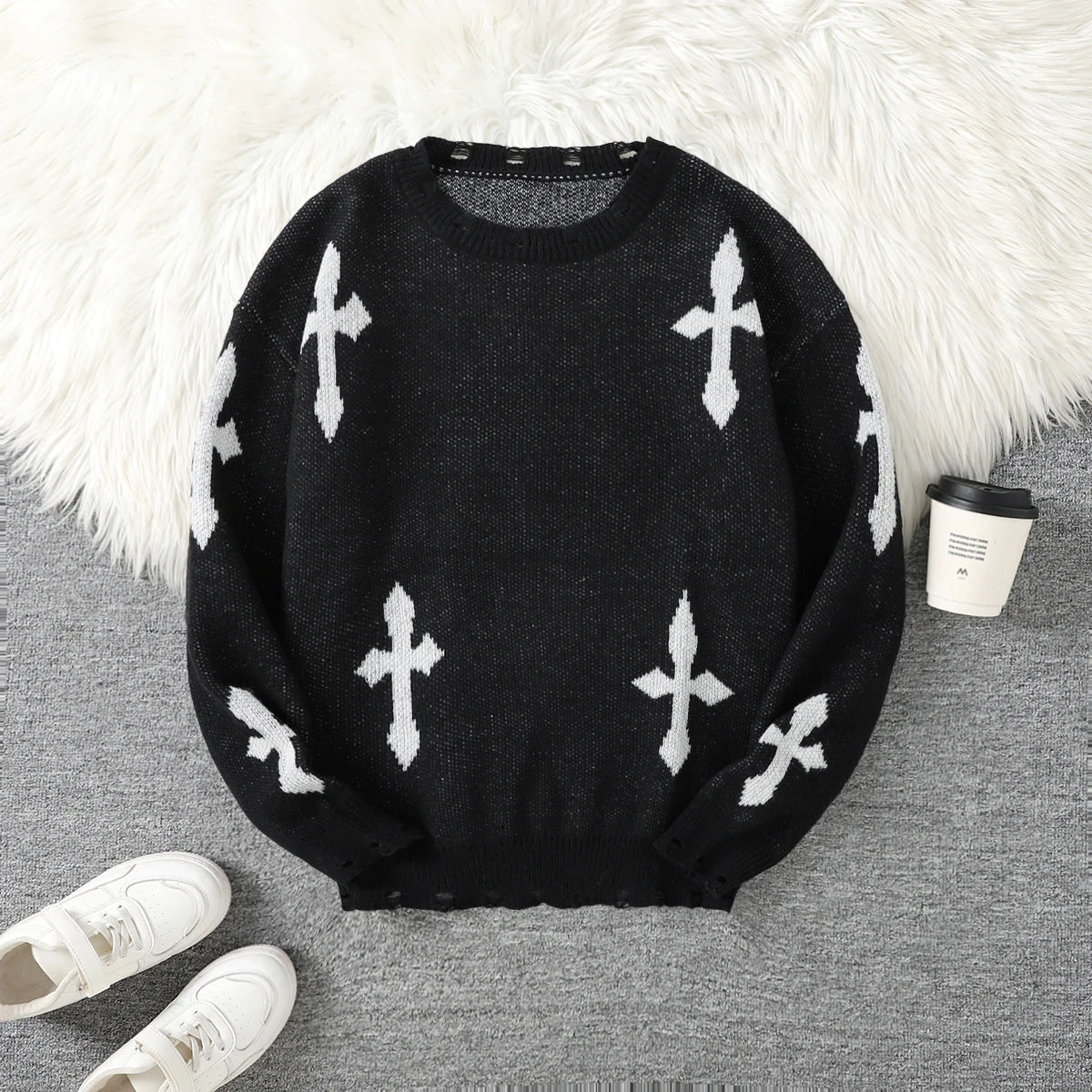 Gothic Cross Oversized Sweater