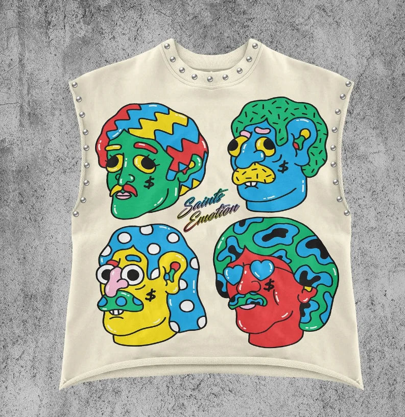 Men and women Y2k personalized trendy retro cotton sleeveless vest summer street punk beach style casual daily versatile top