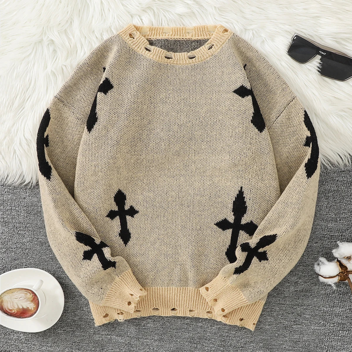 Gothic Cross Oversized Sweater