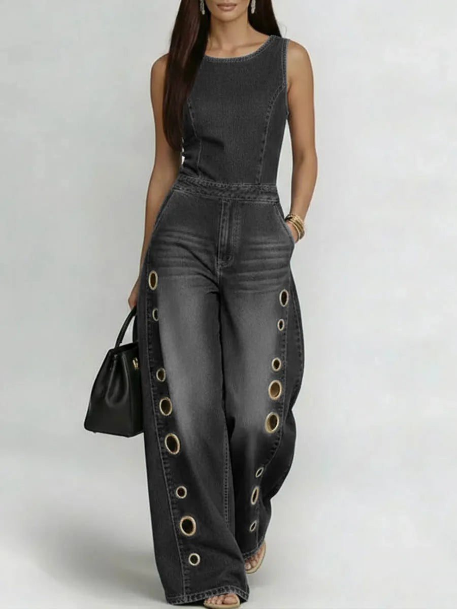 Black Denim Wide-Leg Jumpsuit