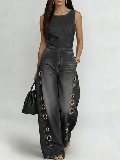 Black Denim Wide-Leg Jumpsuit