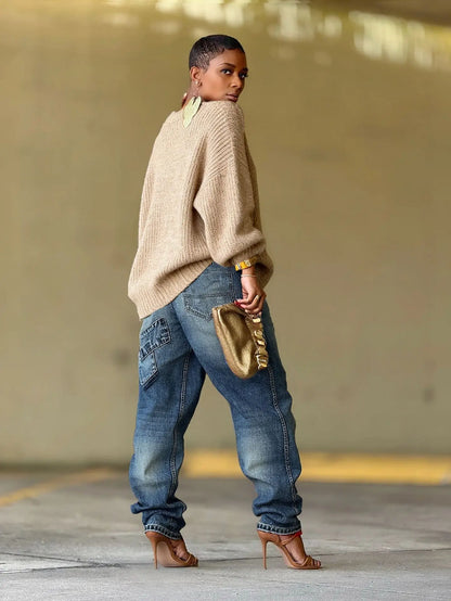 Pants Denim Pant Washed Distressed Hole Women Jeans Vintage Mid Waist splice Straight Trousers Y2k Streetwear Casual 2026 Summer