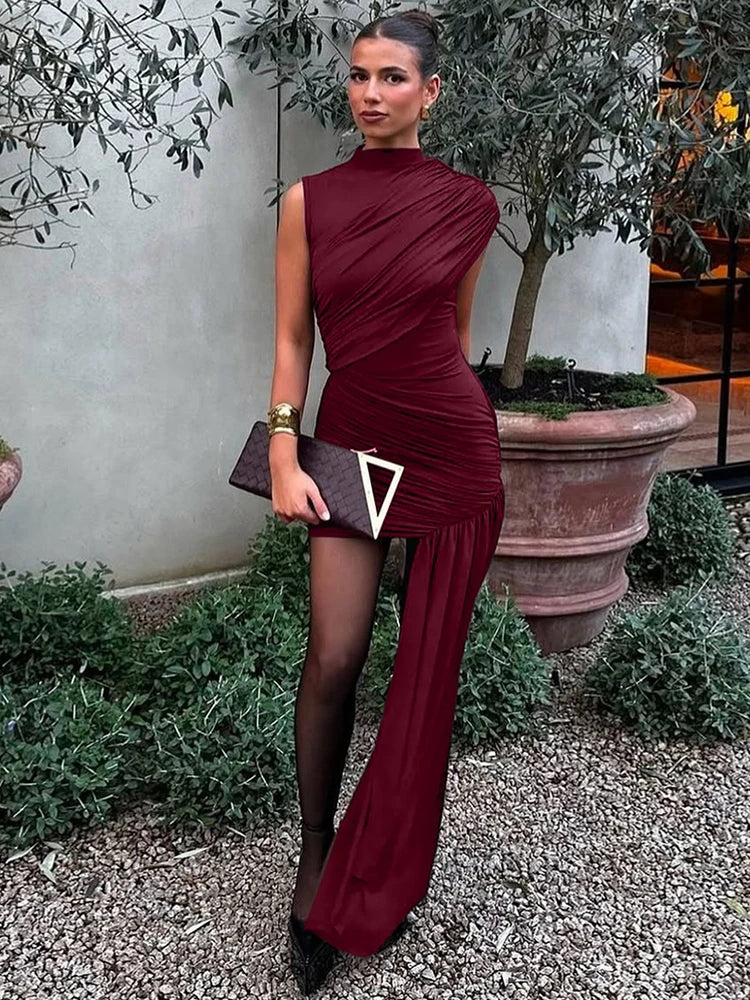 Mocha Elegance Ruched Mini Dress