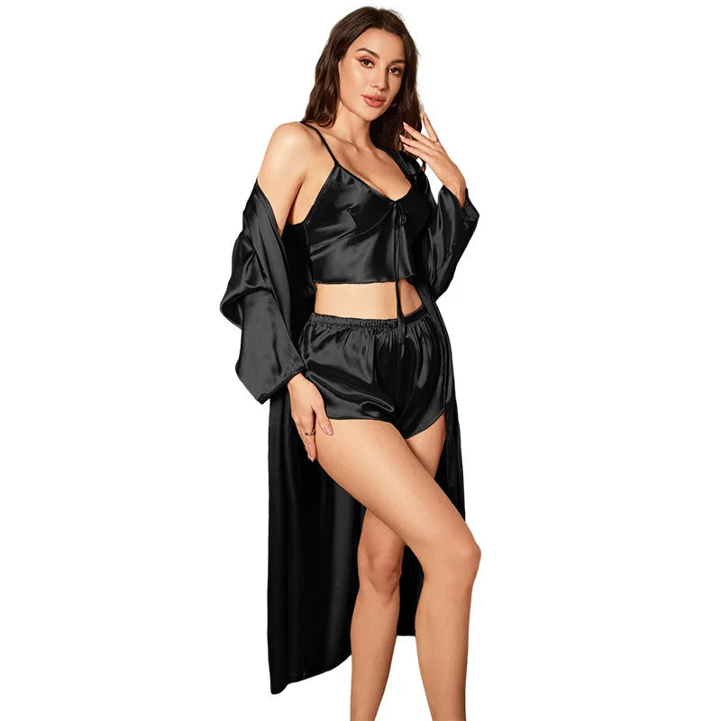 Champagne Satin Robe & Cami Pajama Set