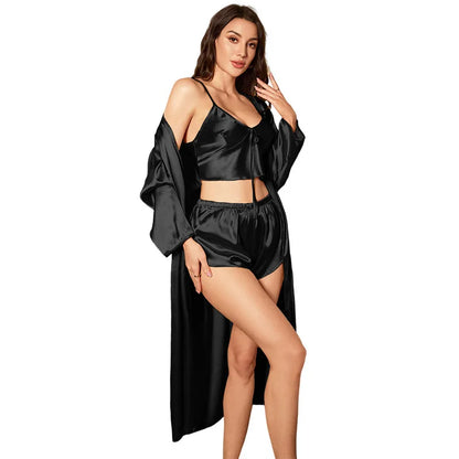 Champagne Satin Robe & Cami Pajama Set