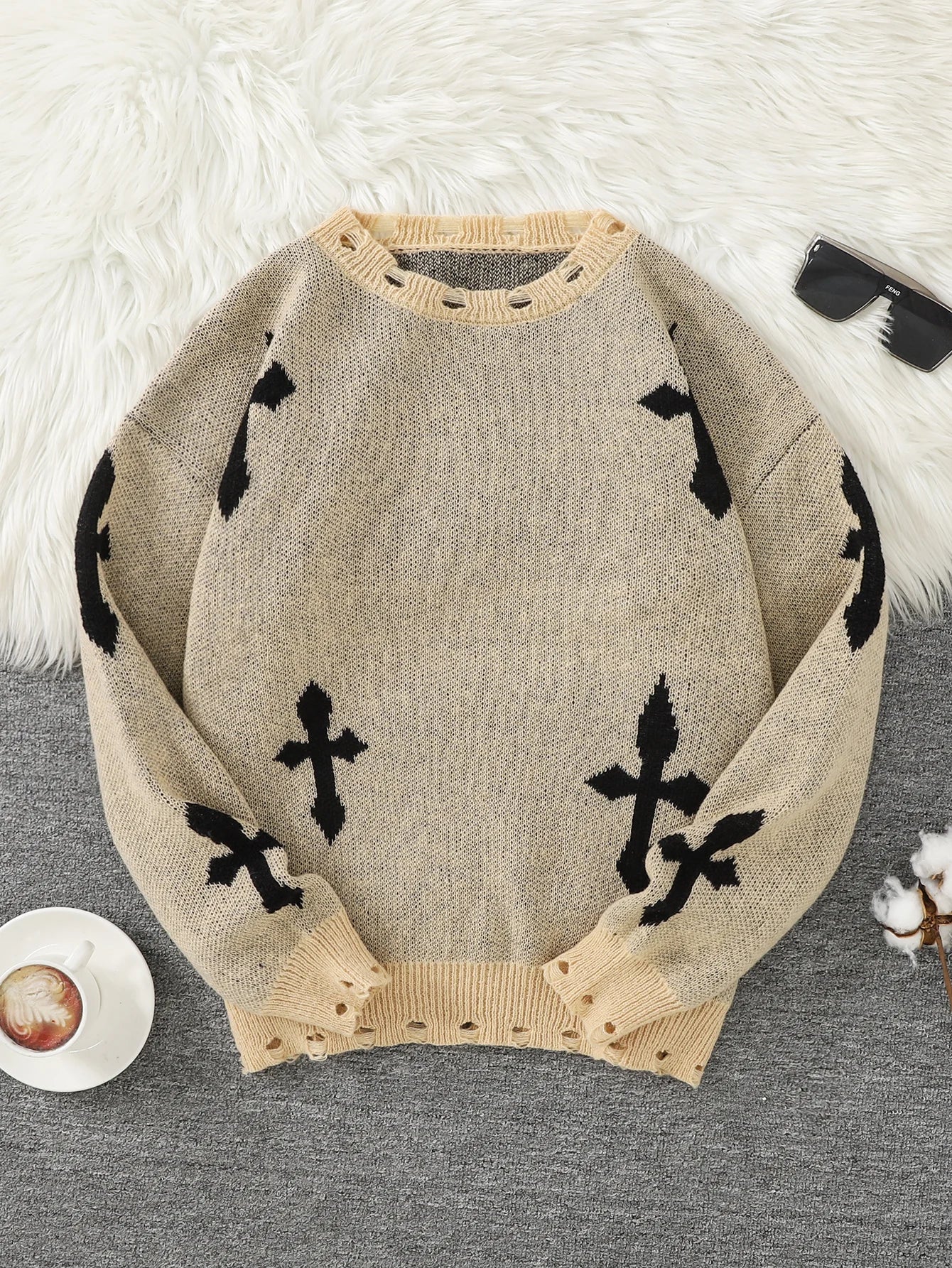 Gothic Cross Oversized Sweater