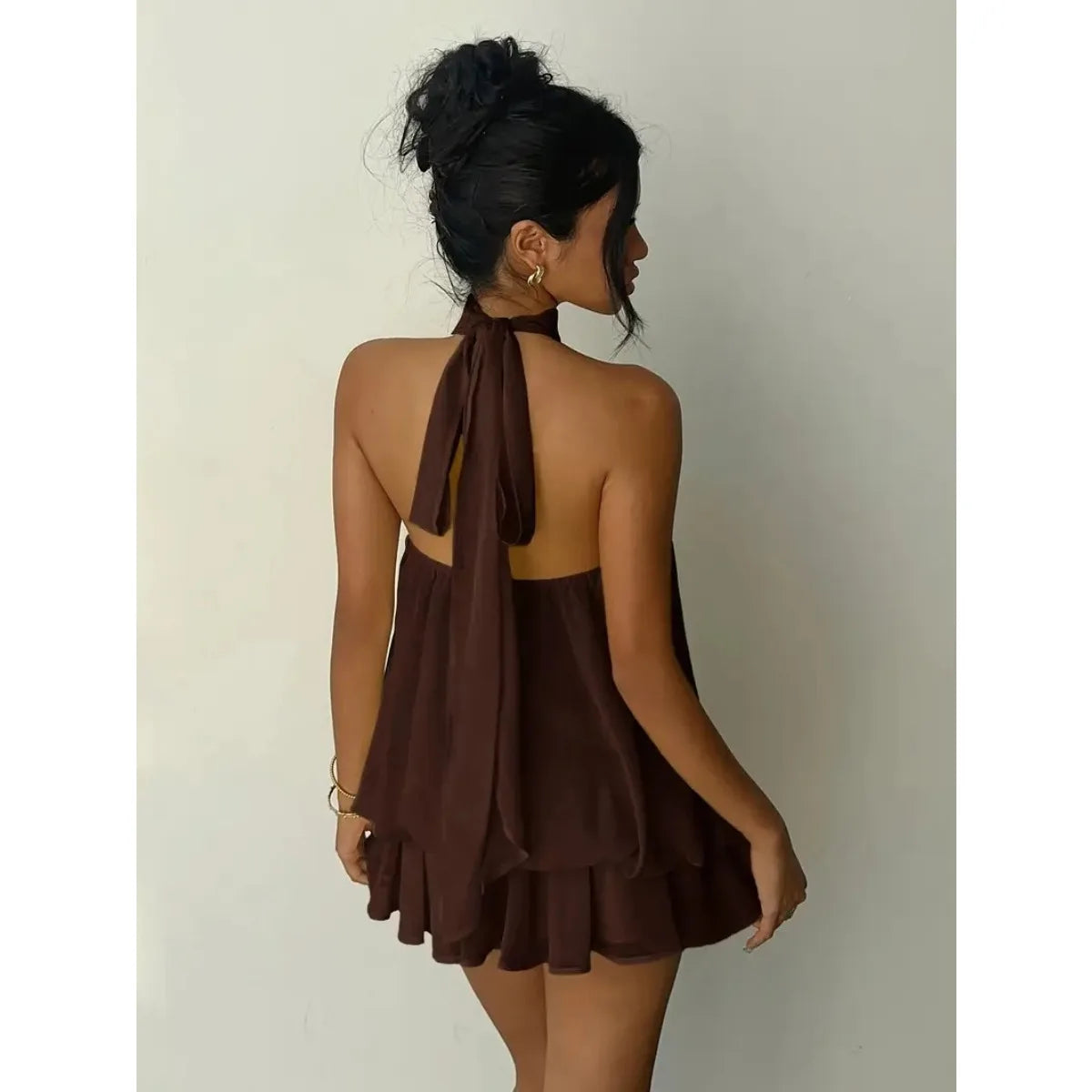Ivory Halter Ruffle Mini Dress