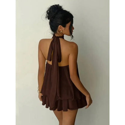 Ivory Halter Ruffle Mini Dress