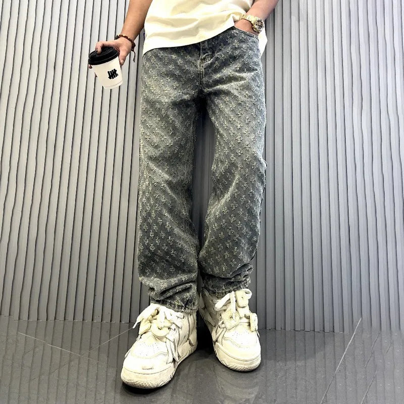 Luxury Pattern Washed Denim Jeans