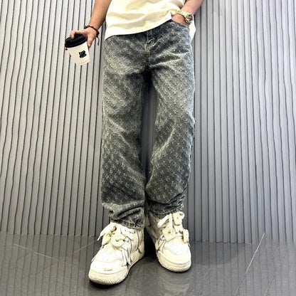 Luxury Pattern Washed Denim Jeans