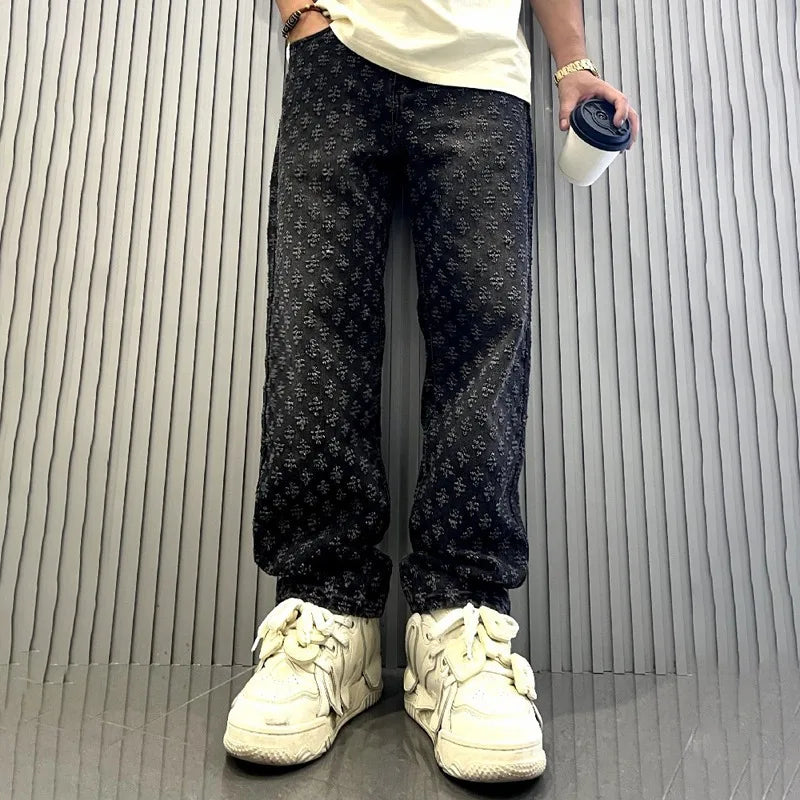 Luxury Pattern Washed Denim Jeans