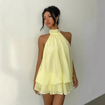 Ivory Halter Ruffle Mini Dress