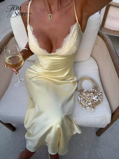 Elegant Spaghetti Strap Satin Dress