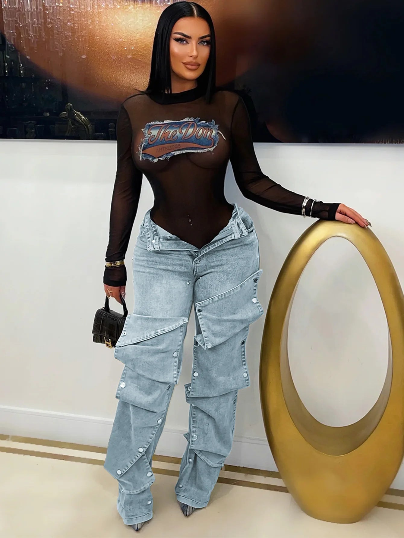 Hip Hop Jeans Cargo Pants Sexy Women High Waist Elegant Streetwear Denim Straight Trousers