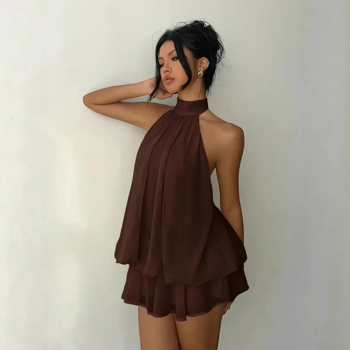 Ivory Halter Ruffle Mini Dress