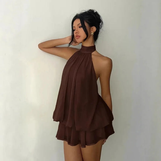 Ivory Halter Ruffle Mini Dress