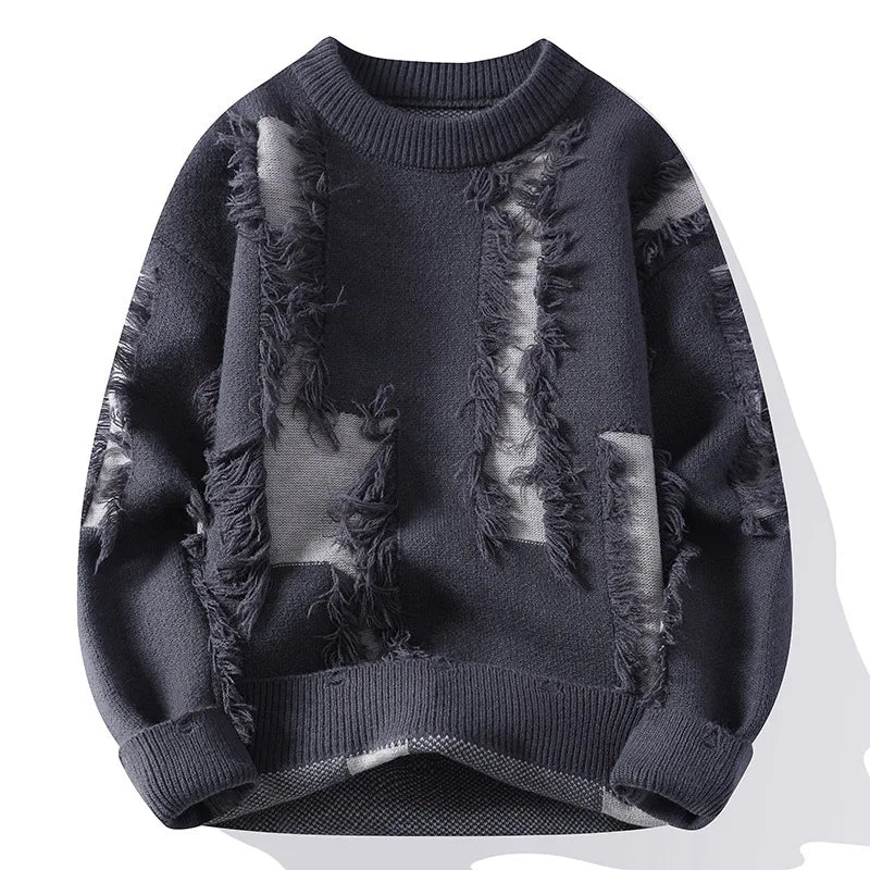 Crimson Slash Distressed Sweater