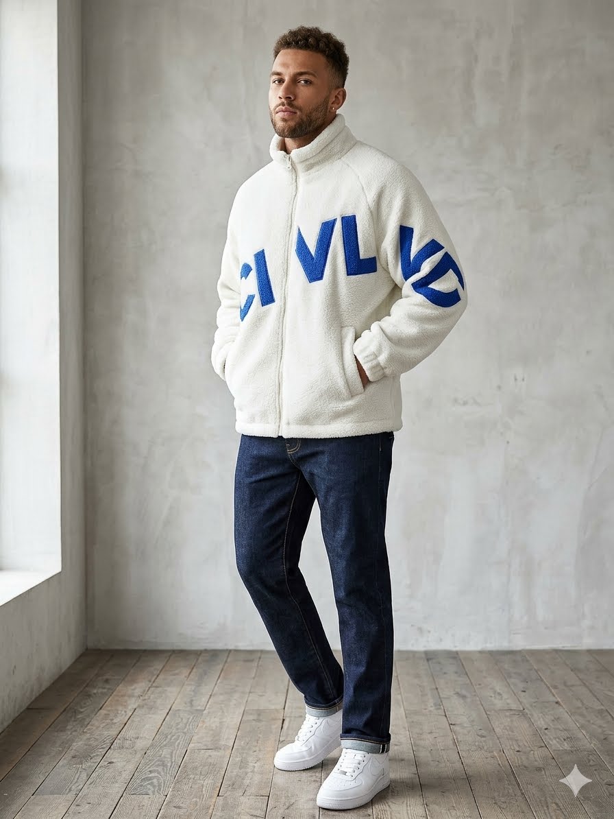 Men's Full Size Fleece Letter Graphic Zip Up Jacket Plus Size