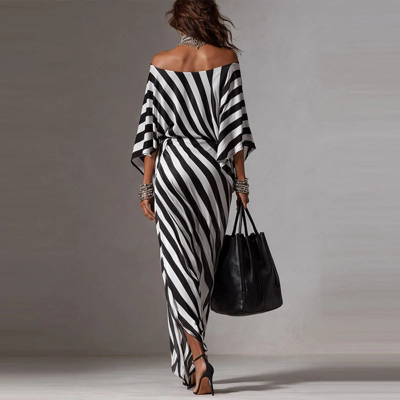 Black & White Stripe Wrap Maxi Dress