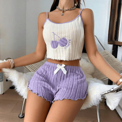 Cozy Lavender Cherry Pajama Set