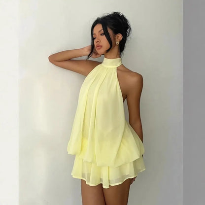Ivory Halter Ruffle Mini Dress