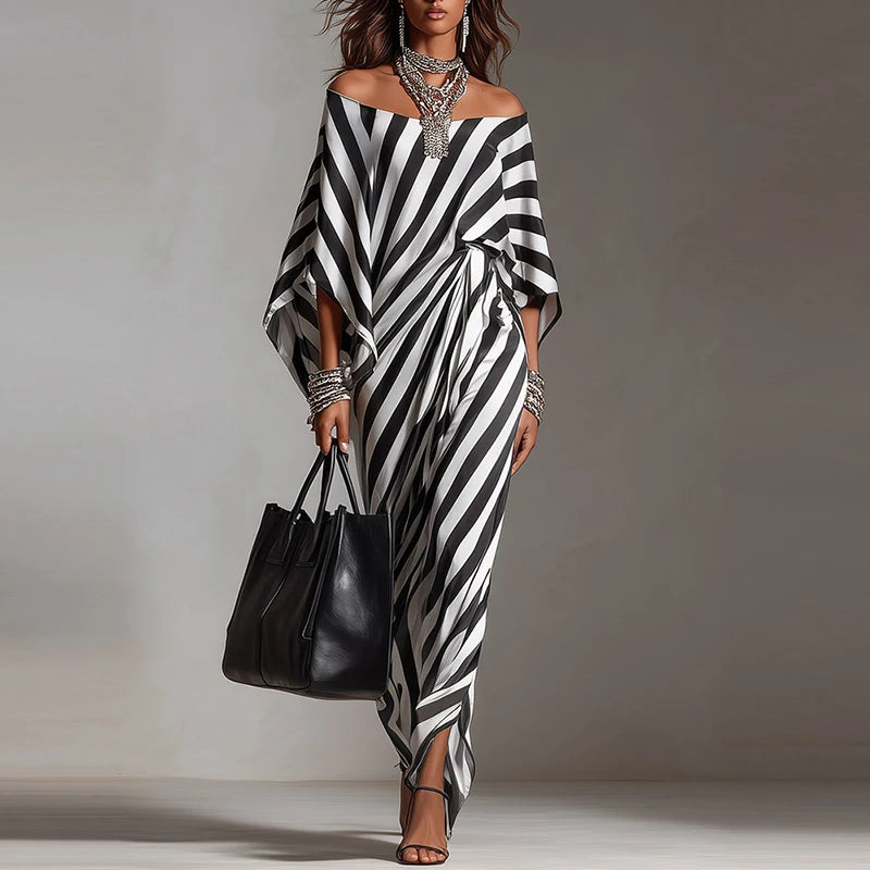 Black & White Stripe Wrap Maxi Dress