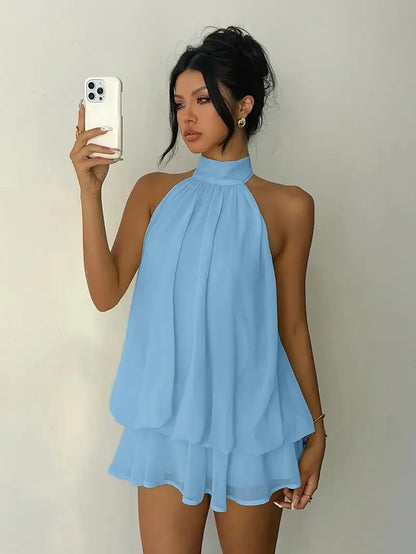 Ivory Halter Ruffle Mini Dress
