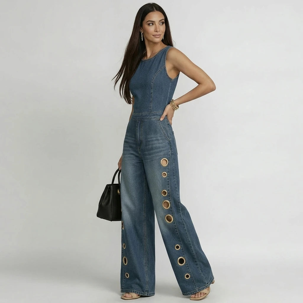 Black Denim Wide-Leg Jumpsuit
