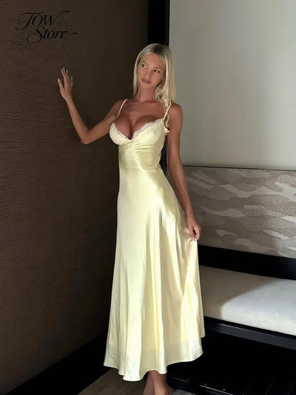 Elegant Spaghetti Strap Satin Dress