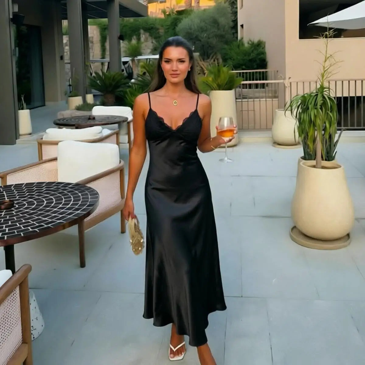 Elegant Spaghetti Strap Satin Dress
