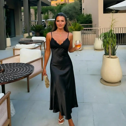 Elegant Spaghetti Strap Satin Dress