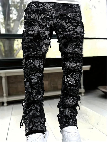 Urban Bandana Print Distressed Jeans