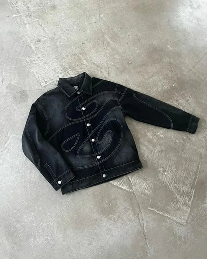 Men's Vintage Black Denim Two-Piece Set