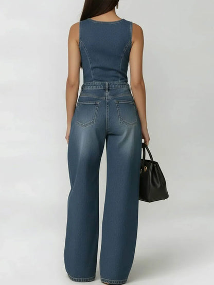 Black Denim Wide-Leg Jumpsuit