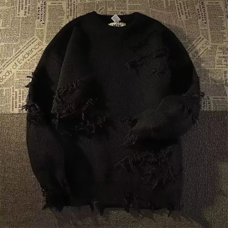Olive Grunge Ripped Sweater