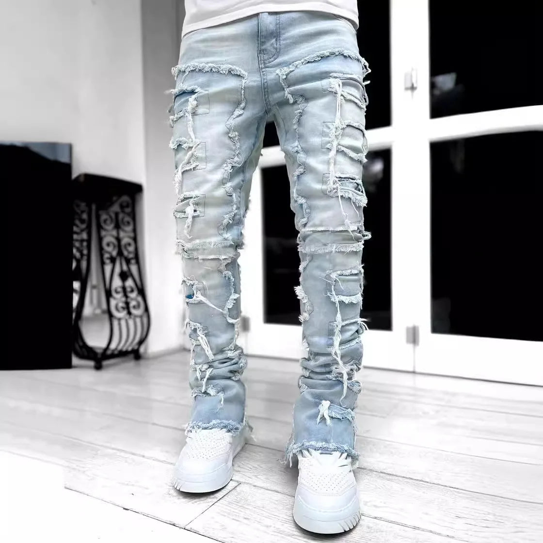 Urban Bandana Print Distressed Jeans