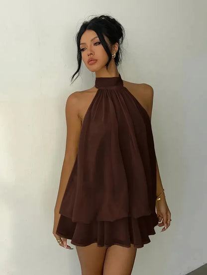 Ivory Halter Ruffle Mini Dress