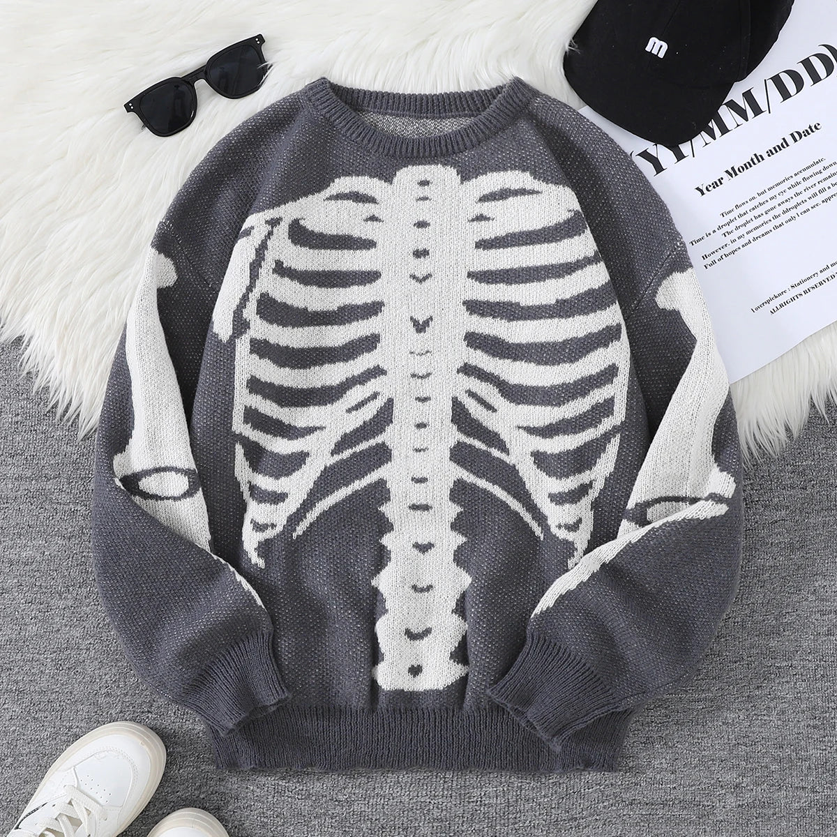 Skeleton Graphic Crewneck Sweater