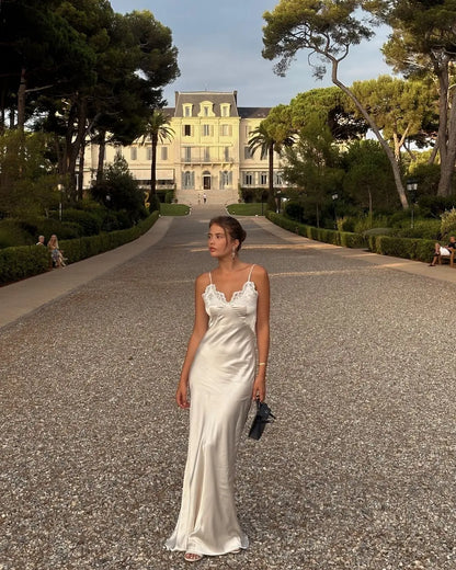 Elegant Spaghetti Strap Satin Dress